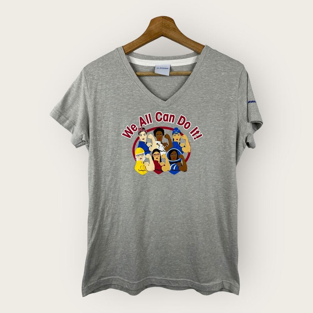 Boeing Womens Large We Can Do It Rosie Riveter Short Sleeve Graphic T-Shirt Gray